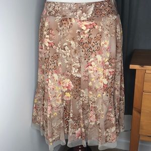 EUC John Paul Richard leopard and floral print shabby chic drapy skirt